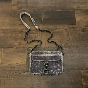 REBECCA MINKOFF Grey Velvet Mini M.A.C. Crossbody Bag w/ gunmetal hardware USED